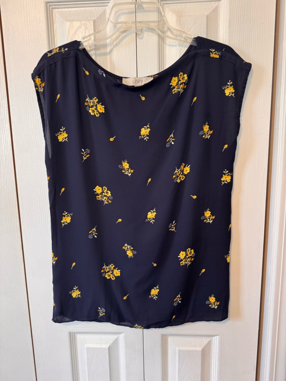 2 Loft Short Sleeve Sheer Tops Sz Small Oversized Navy Yellow Flowers &All Black - Picture 2 of 15